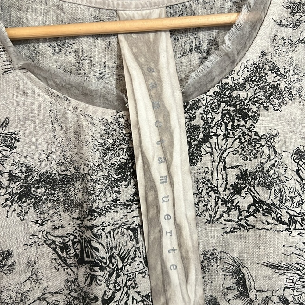Sanctamuerte size small midi length linen dress beige and black sleeveless - Picture 5 of 6